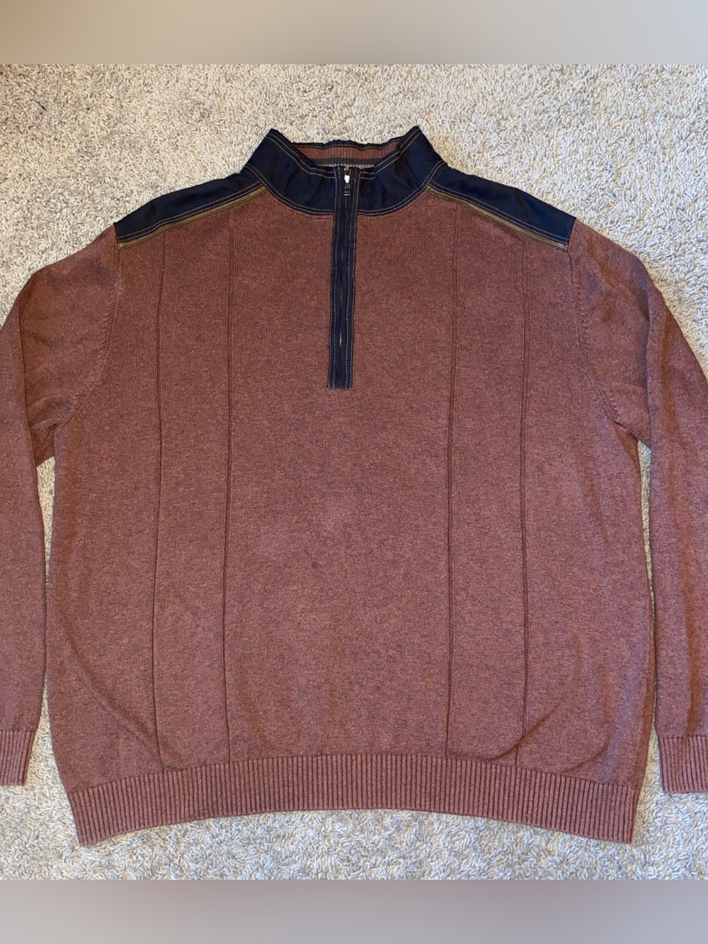 Cutter & Buck Pullover 1/4 Zip Sweater Mens 2XLT Brown Cotton Suede Preppy Work